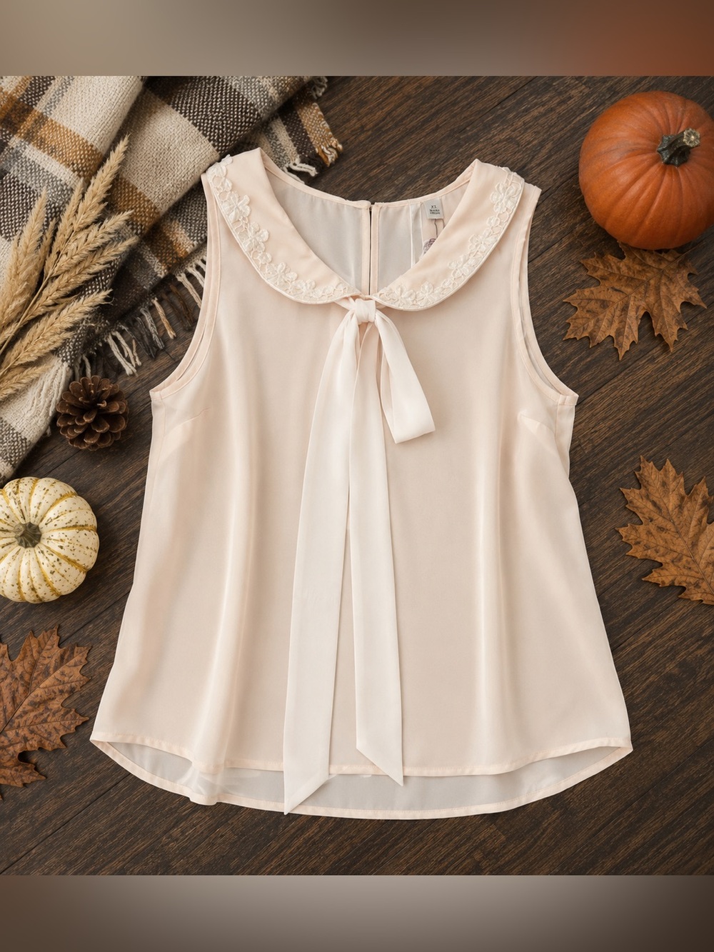 LC Lauren Conrad Blush Pink Lace Peter Pan Collar Tie Neck Blouse NWT XS